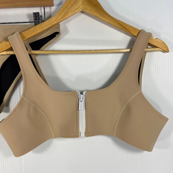 Hoaka Swimwear Neoprene 2 Piece Bikini Swimsuit Zip Top Beige Womens Large XL - Picture 2 of 9